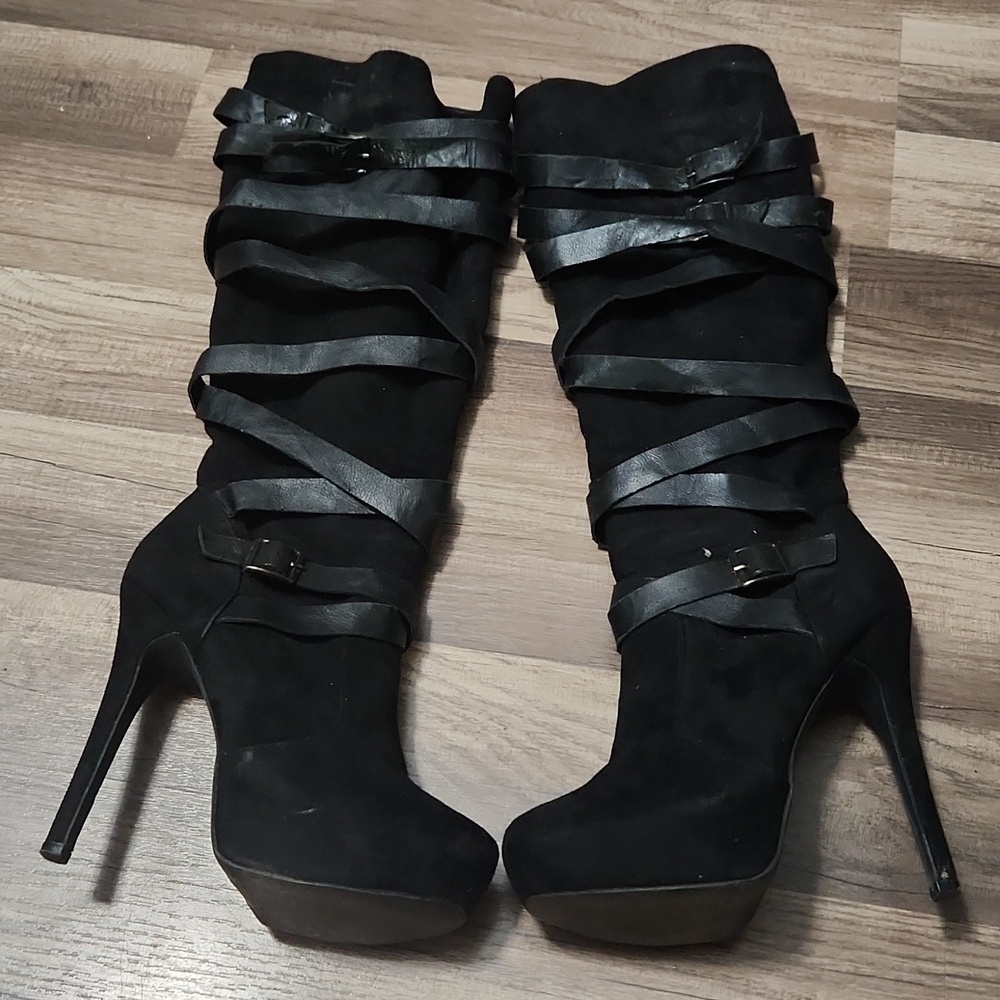 Kristen  Black Stiletto Heeled Boots Size 8.5